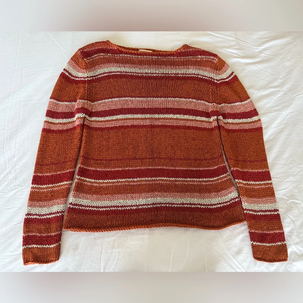 Coldwater Creek Orange Pink Red and Cream Striped Sweater